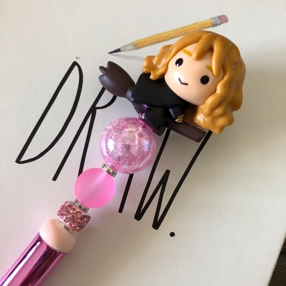 Harry Potter: Hermione Granger on broom handmade beaded pen